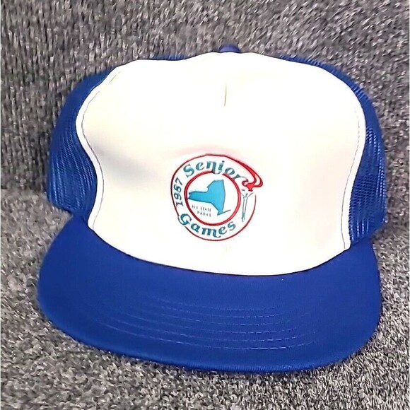 Vintage 1987 Senior Games New York State Trucker Hat Challenger Caps USA - Picture 1 of 6